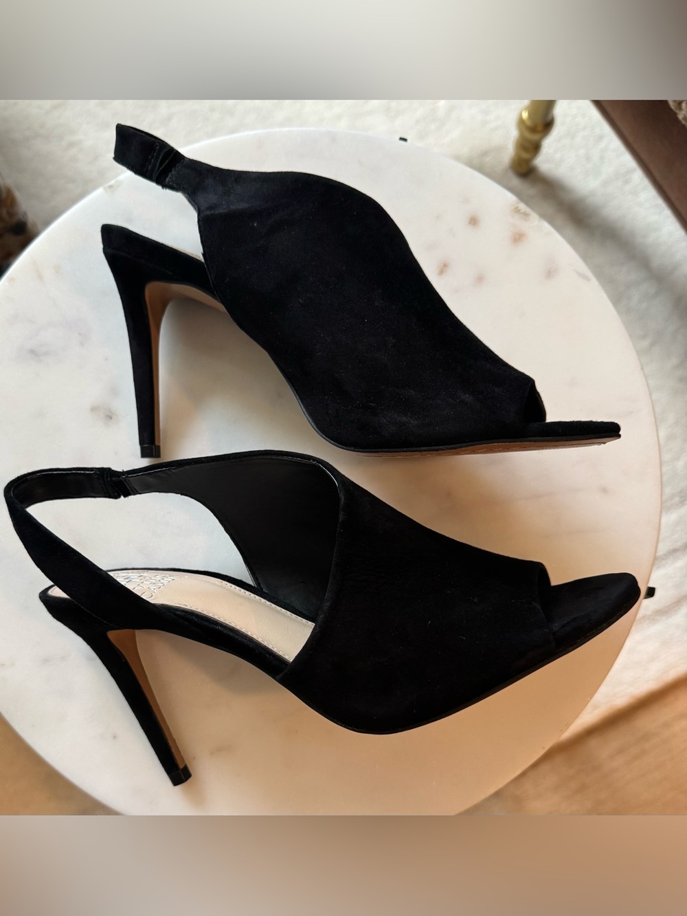 Vince Camuto Crasantha Black Suede Open-Toe Slingback Mules - Picture 11 of 11